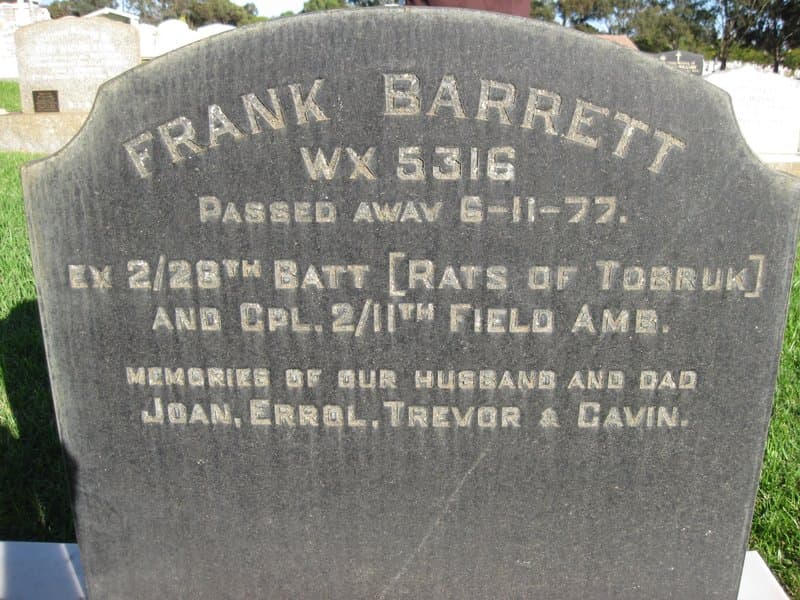 Francis Xavier BARRETT gravestone photograph 1