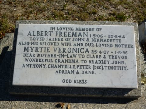 Albert Gustave Leonard FREEMAN gravestone photograph 1