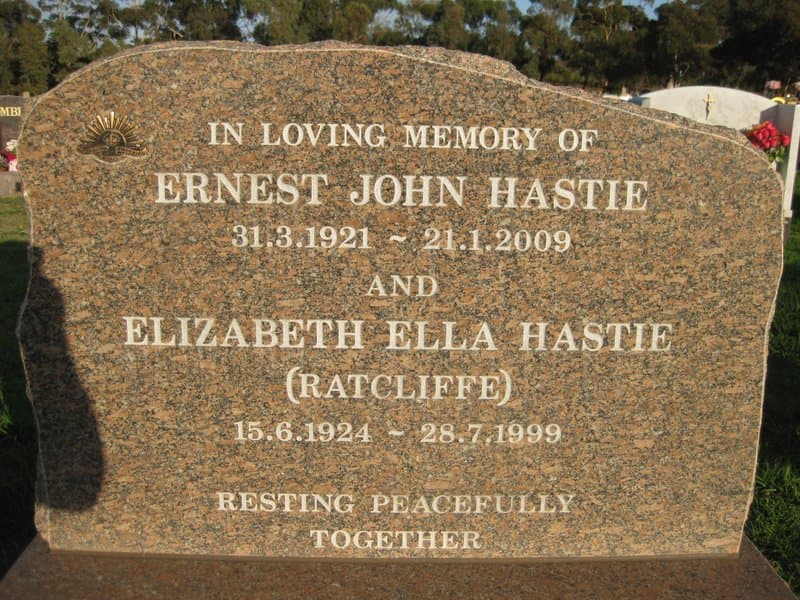 Ernest John HASTIE gravestone photograph 1