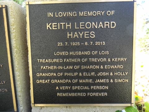 Keith Leonard HAYES gravestone photograph 1