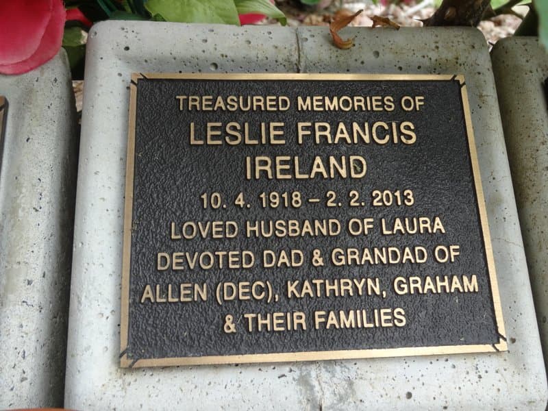 Leslie Francis IRELAND gravestone photograph 2