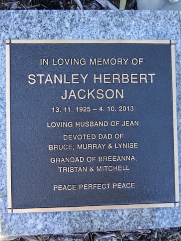 Stanley Herbert JACKSON gravestone photograph 1