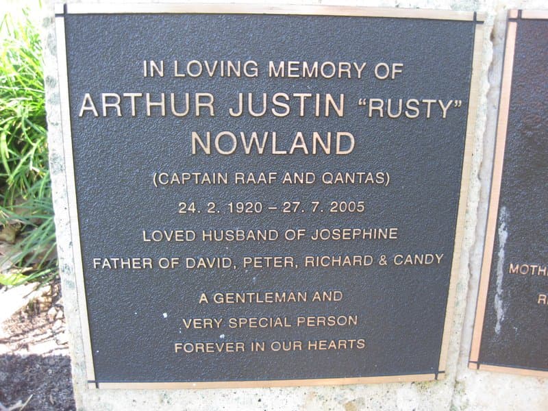 Arthur Justin NOWLAND gravestone photograph 1