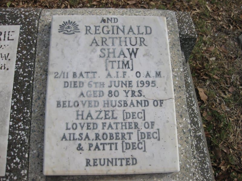 Reginald Arthur ("Tim") SHAW gravestone photograph 1