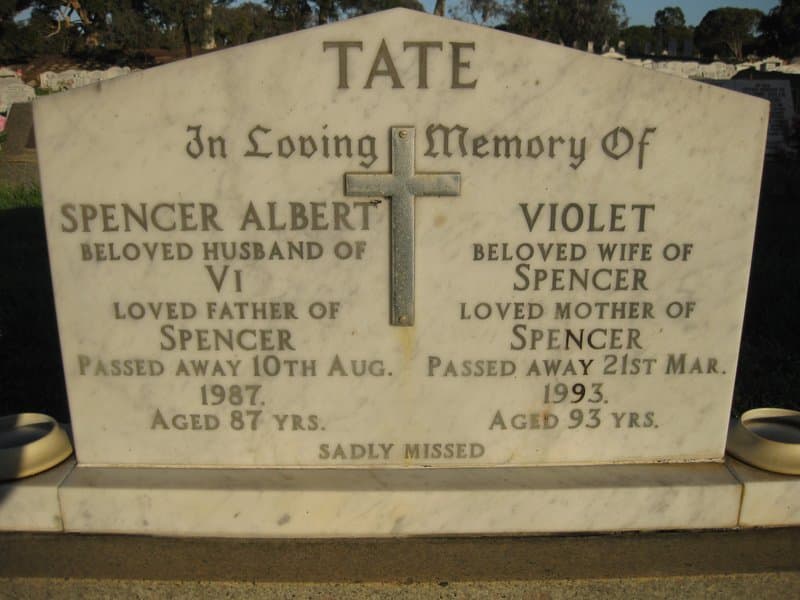Spencer Albert TATE gravestone photograph 1